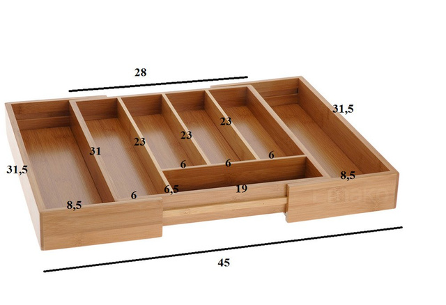 Bambusz készlet, kihúzható evőeszköztartó + reggeliző asztal 50x30 cm