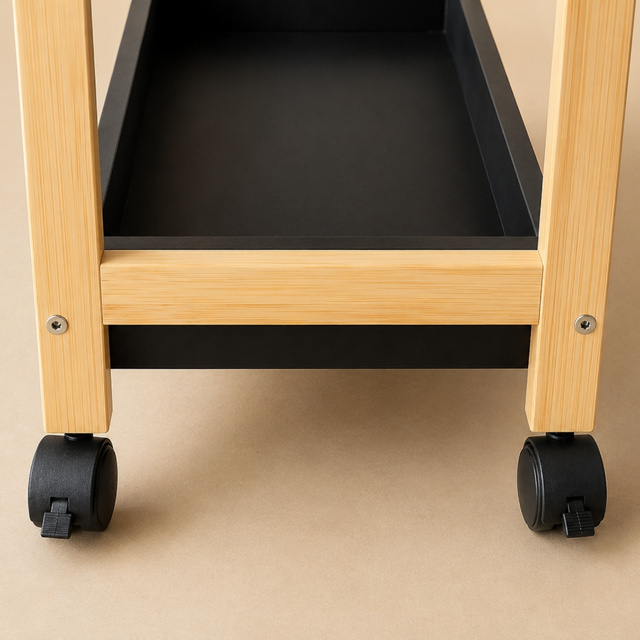 Bambusz polc kerekeken, 38 x 20 x 79 cm, fekete