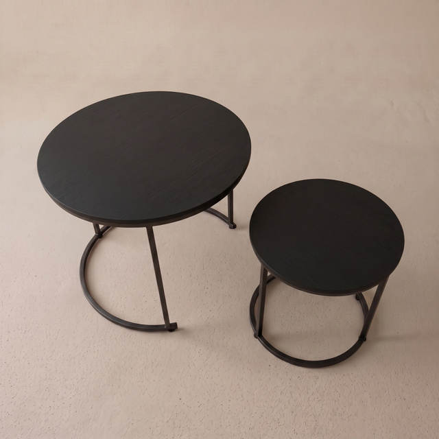2 darab kerek dohányzóasztal szett, Ø 60 cm x 50 cm, fekete