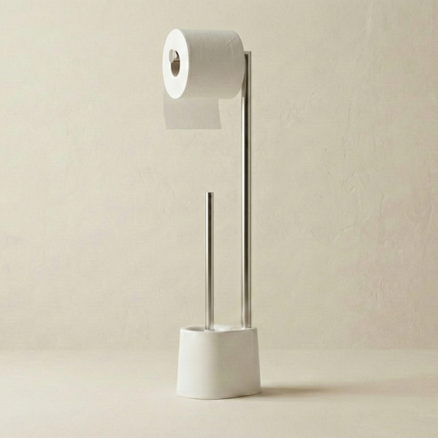 Toalettpapír tartó és WC kefe STILK, 63 cm, ezüst