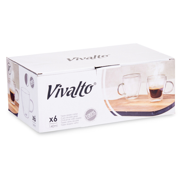 Hőszigetelt poharak készlete kávéhoz vagy teához, dupla falú, 6 csésze, 140 ml
