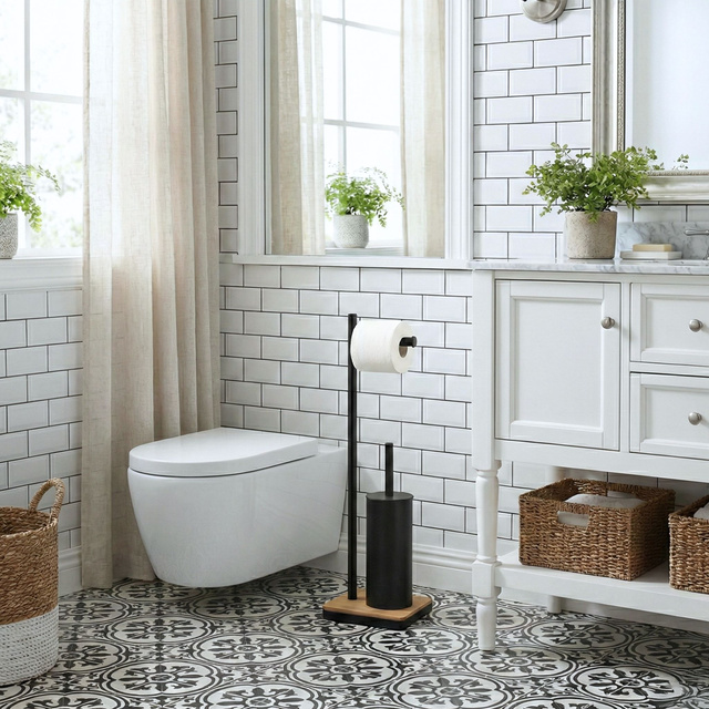 WC-kefe toalettpapír-tartóval és bambusz talppal IVLO, 65 cm
