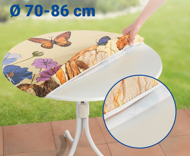 Gumírozott kerti terítő, virágos rét, Ø 70-86 cm