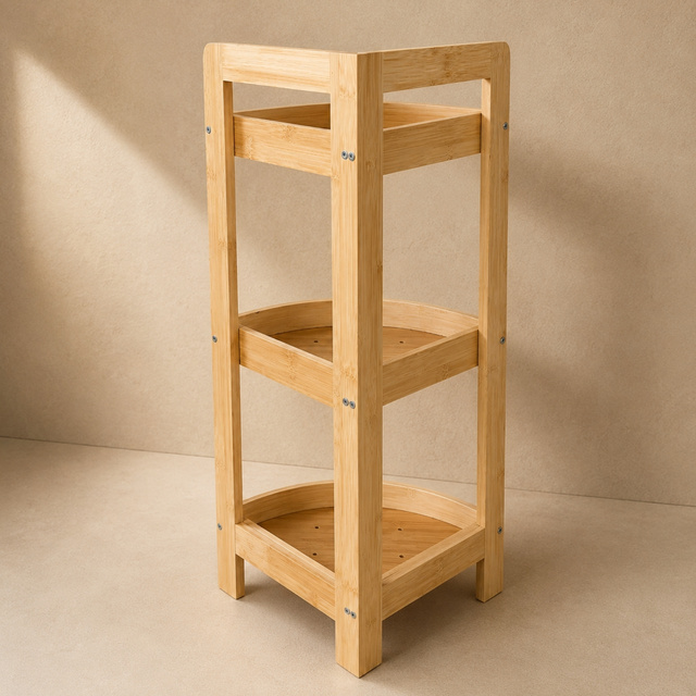 Sarok fürdőszobai polc bambuszból, 23 x 23 x 61 cm