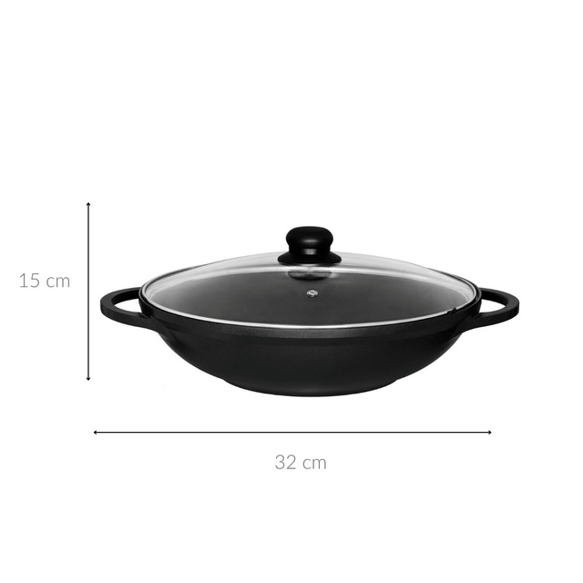 Wok üvegtetővel, Ø 32 cm