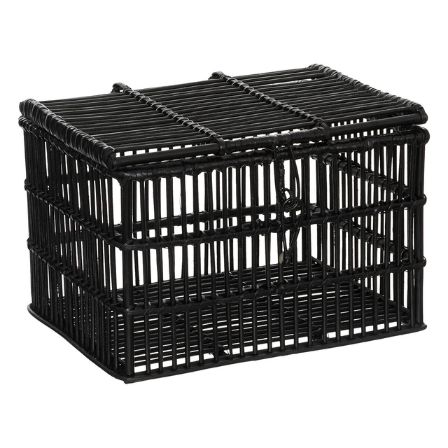 Fekete rattan dekoratív kosarak, 3 darab