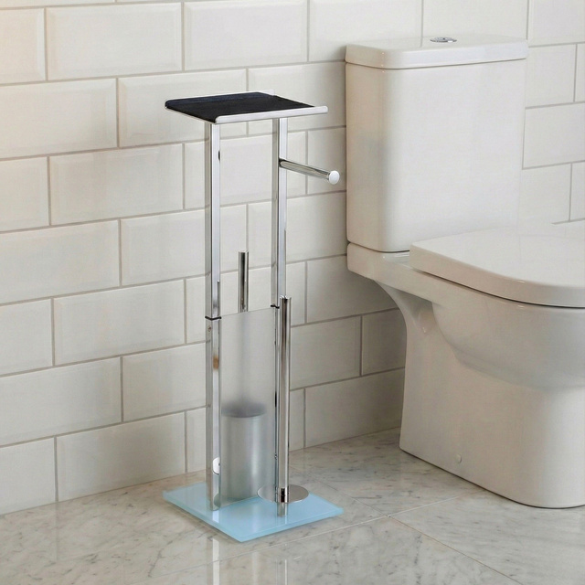 WC-papírtartó és WC-kefe állvány telefonállvánnyal HYLLA, 65 cm, ezüst