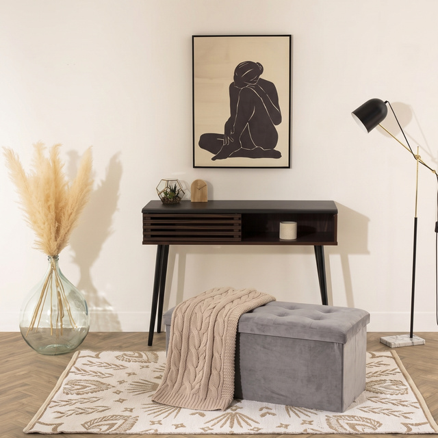 Nagy puff tárolóval és ülőfelülettel, steppelt 76 x 38 x 38 cm, szürke