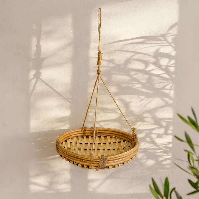 Bambusz és rattan függő virágtartó, Ø 25,5 x 45 cm