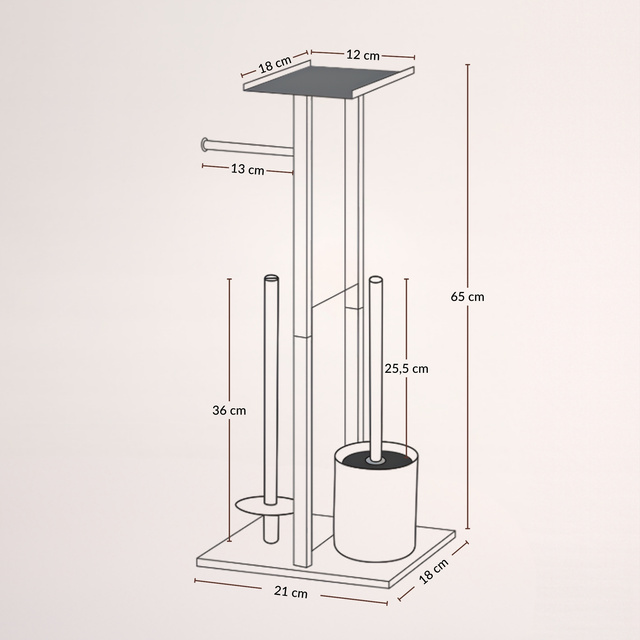 WC-papírtartó és WC-kefe állvány telefonállvánnyal HYLLA, 65 cm, ezüst