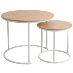 2 db kerek dohányzóasztal garnitúra, Ø 60 cm × 50 cm, fehér és barna