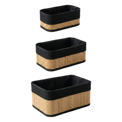 3 darab bambusz kosár textilbéléssel, 30 x 20 x 13 cm, barna