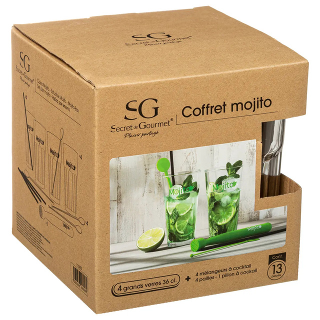 MOJITO poharak, 13 darabos készlet, mojito ital, poharak hideg italokhoz