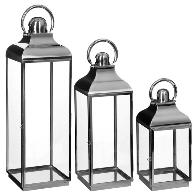 Üvegből készült dekoratív lámpás INOX, 3 darabos készlet