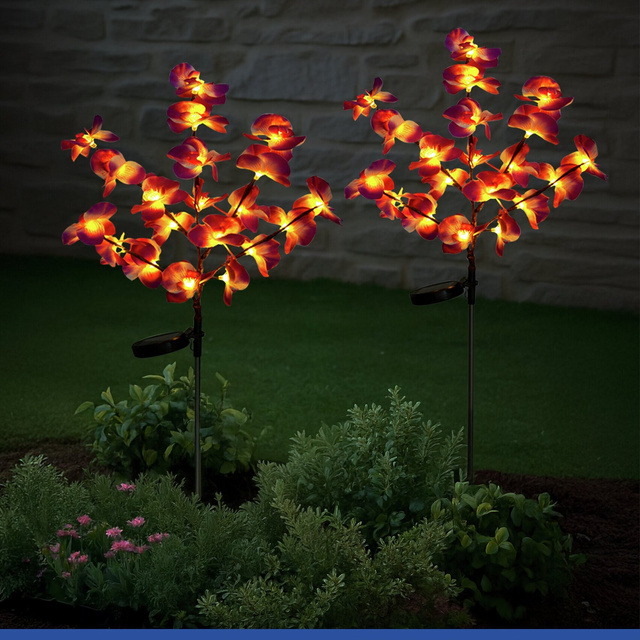 Napelemes kerti lámpák, LED orchideák, 2 darabos készlet, 75 cm