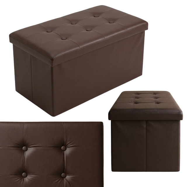 Egy téglalap alakú, tárolórészes, szintetikus bőrből készült puff, összecsukható, 80 x 40 x 40 cm, barna