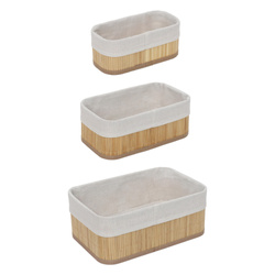 3 darab bambusz kosár textilbéléssel, 30 x 20 x 13 cm, barna